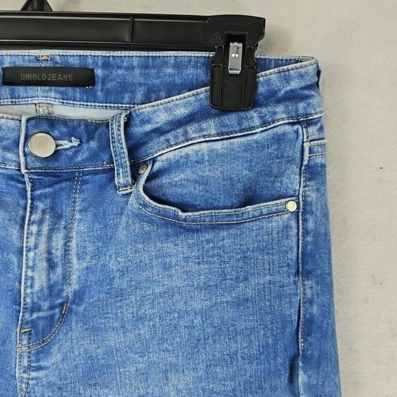 Uniqlo Skinny Jeans Womens 27 Blue Distressed Mid Rise Stretch Comfort Acid Wash - Picture 4 of 12